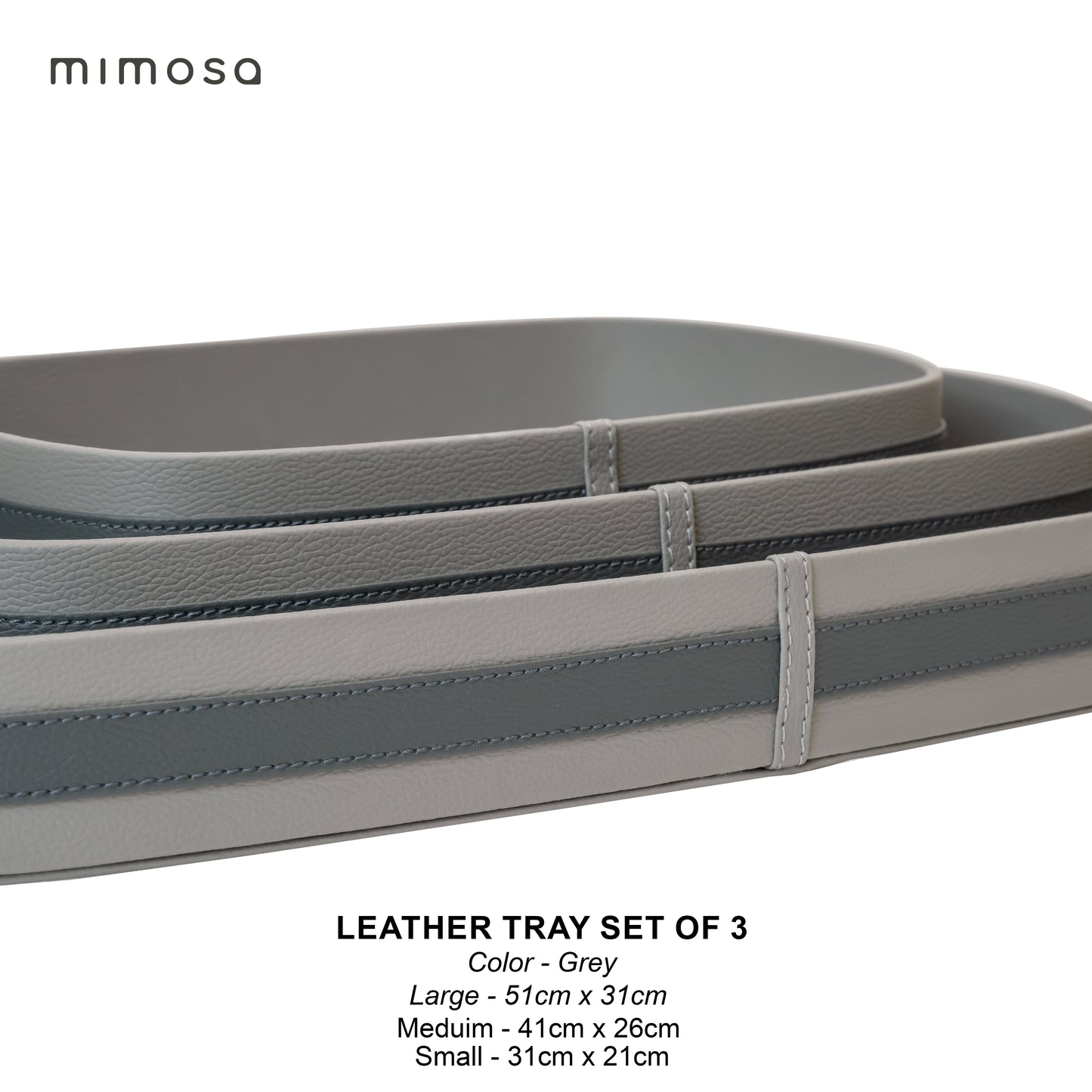LEATHER TRY OVAL SET OF3 with acrylia cover
