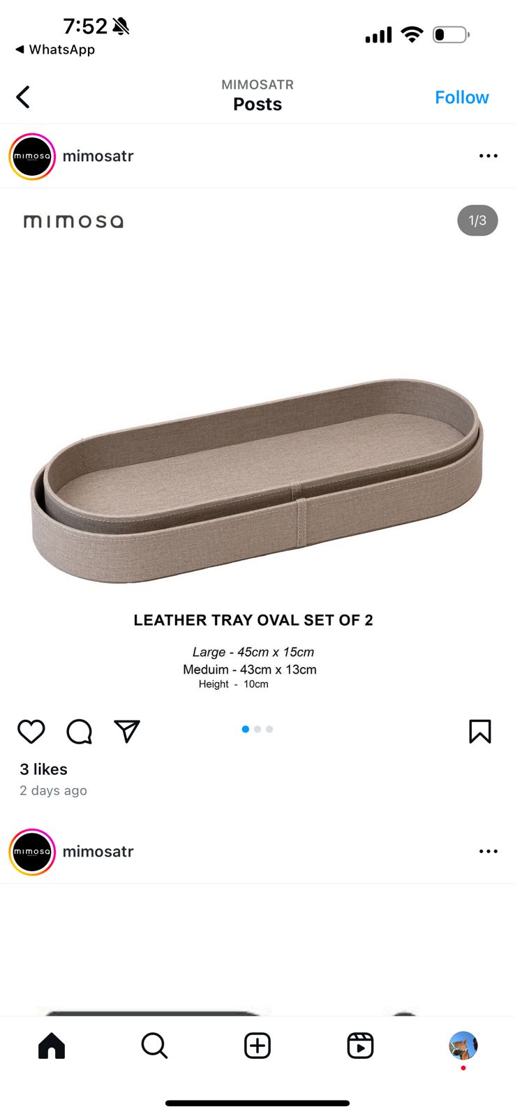 LEATHER TRY OVALL SMALL L 45x15cm..S:43X13CM