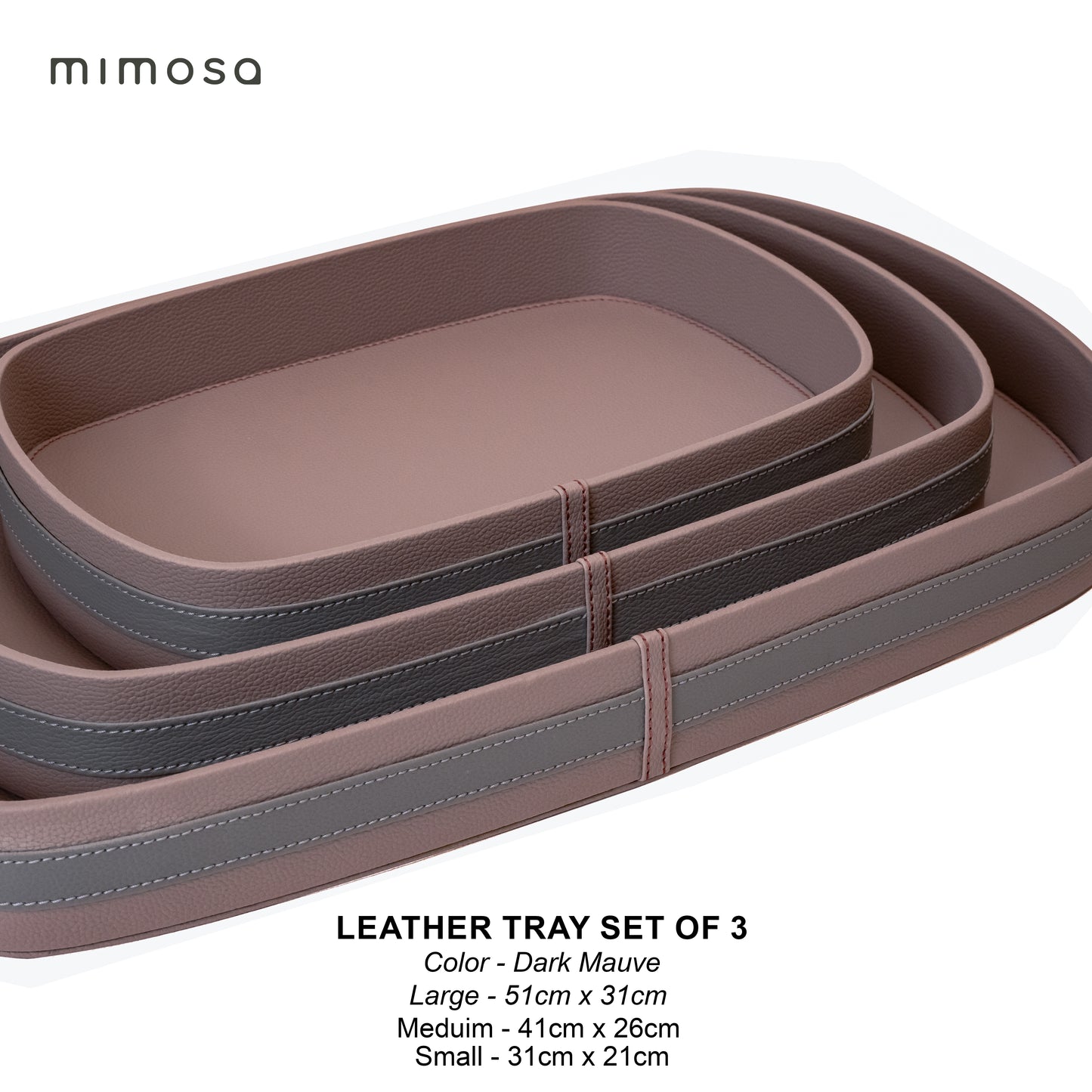 LEATHER TRY OVAL SET OF3 with acrylia cover