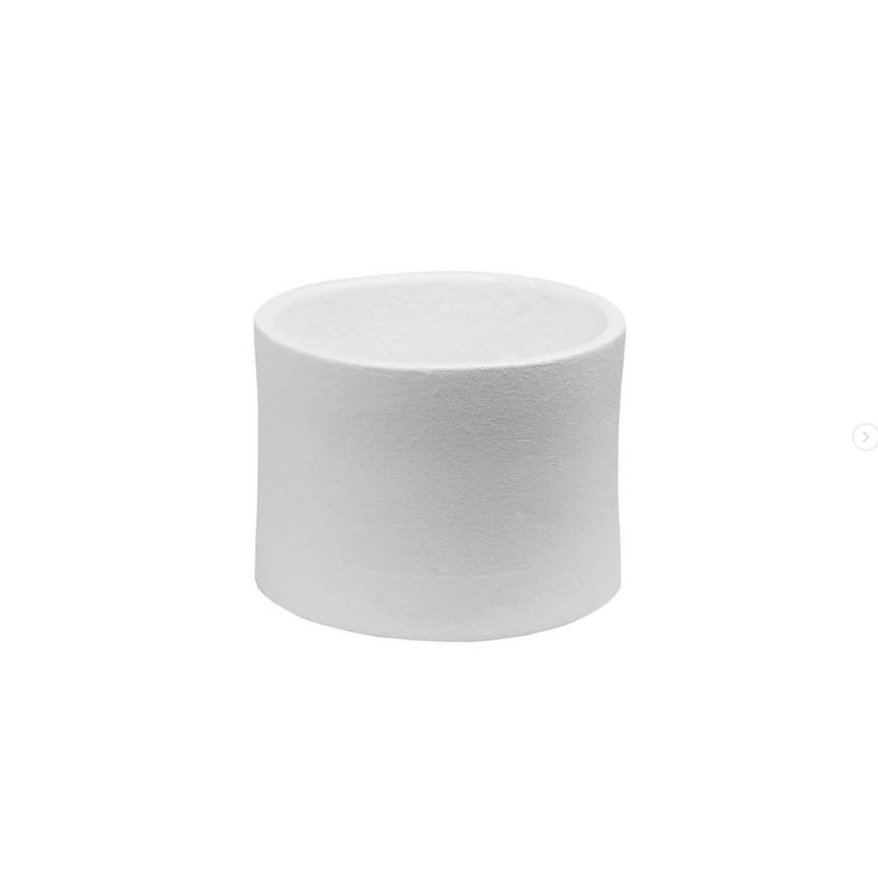 White flower pot with product details on a white background
