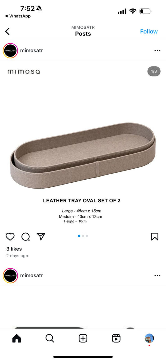 LEATHER TRY OVALL SMALL L 45x15cm..S:43X13CM